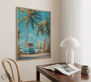 Retro Beach Day Canvas Art Print – close-up detail of frame and canvas texture
