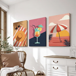 Retro Summer Beach Wall Art Set of 3 – premium framed canvas wall art