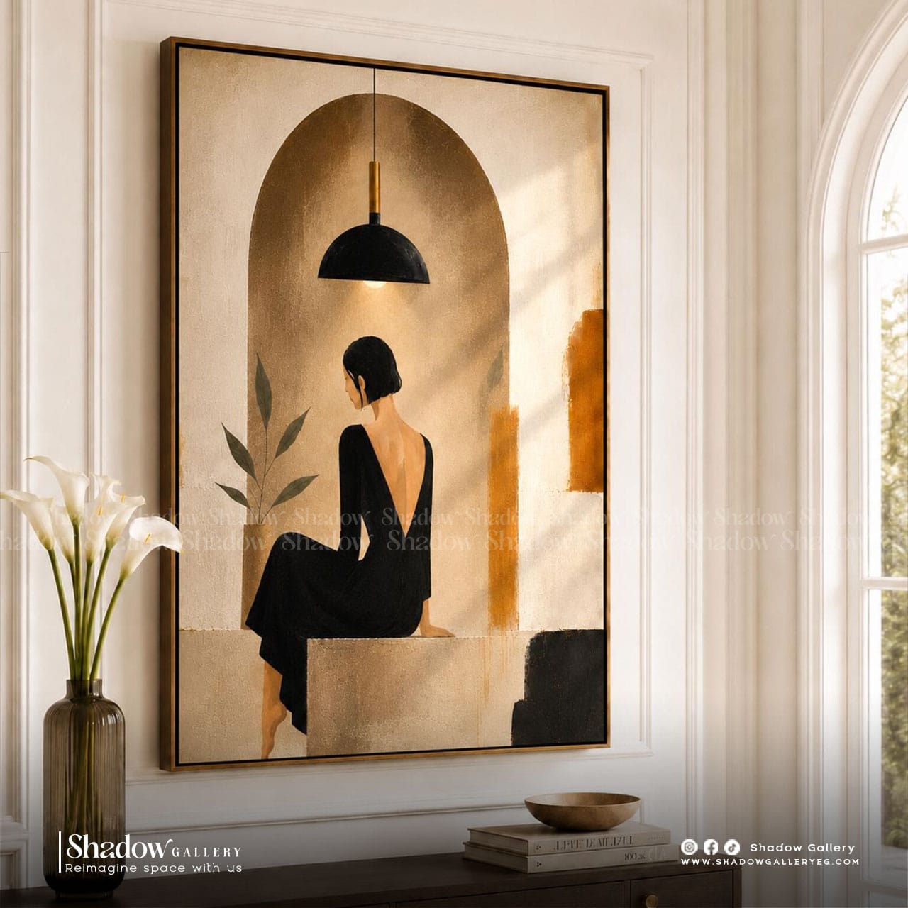 Minimalist Woman Arched Doorway Canvas Art – close-up detail of frame and canvas texture
