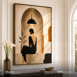 Minimalist Woman Arched Doorway Canvas Art – close-up detail of frame and canvas texture