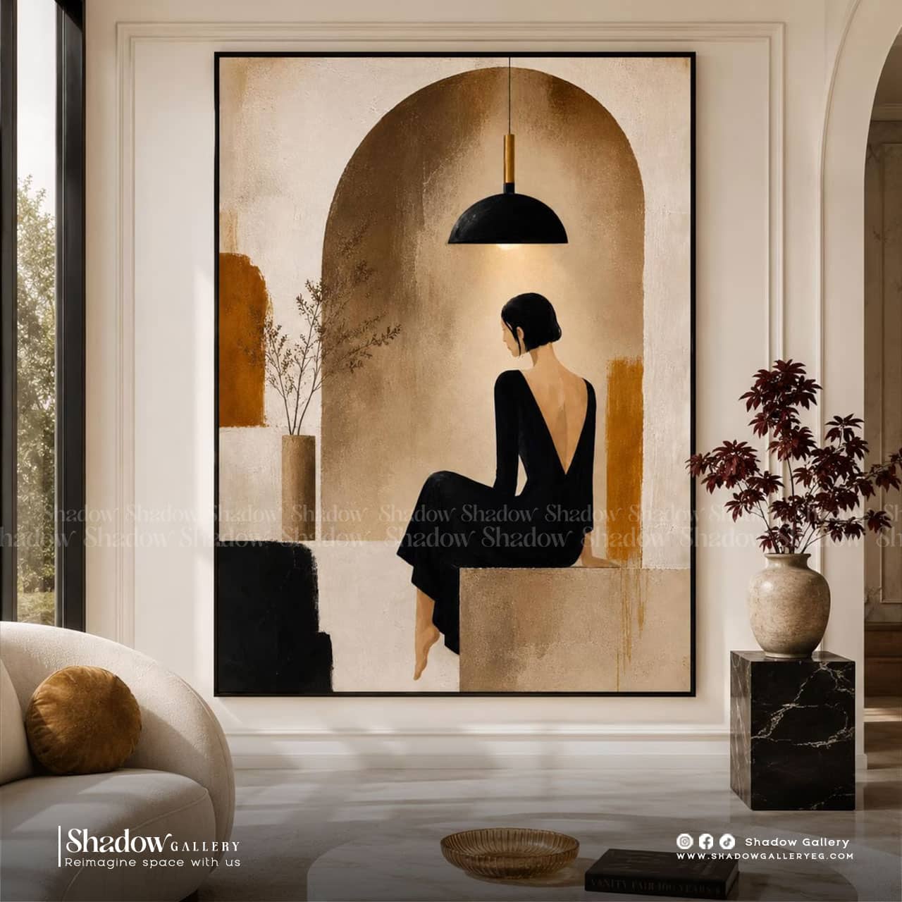 Minimalist Woman Arched Doorway Canvas Art – styled in a modern room setting