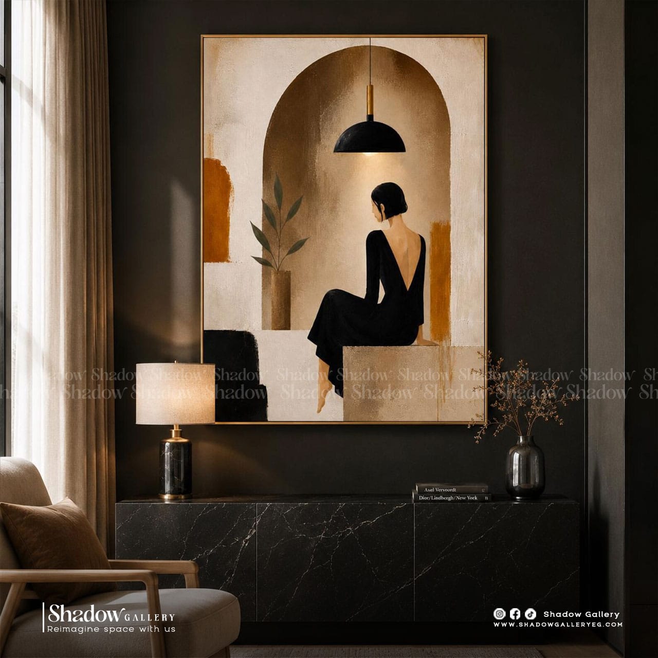 Minimalist Woman Arched Doorway Canvas Art – styled in a modern room setting
