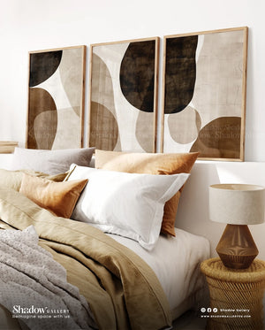 Boho l Set of 3 Neutral Abstract Wall Art Prints I Shadow Gallery – styled in a modern room setting