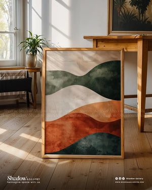 Modern Earth Tone Abstract Wave Wall Art - Boho Minimalist Canvas – styled in a modern room setting