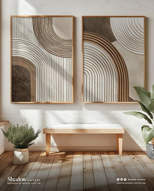 Modern Textured Arch Wall Art - 2 Piece Set – close-up detail of frame and canvas texture