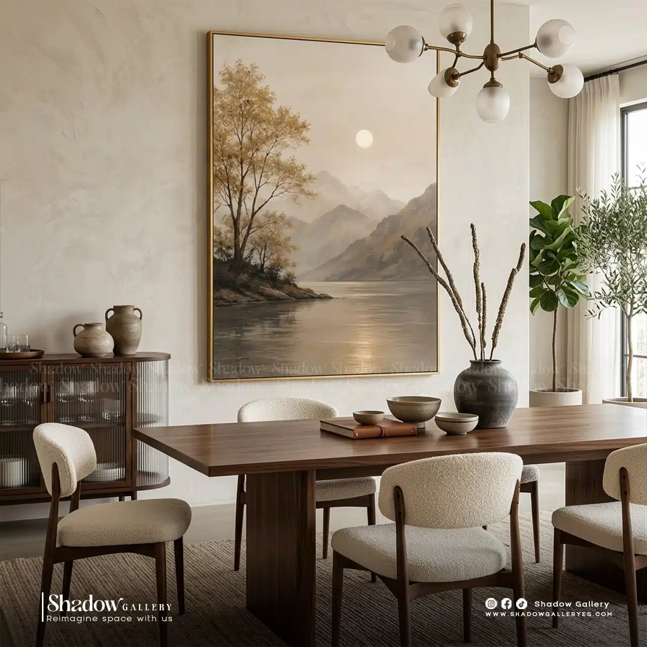 Luxury Dining Room Statement Art | Minimalist Mountain Landscape – close-up detail of frame and canvas texture