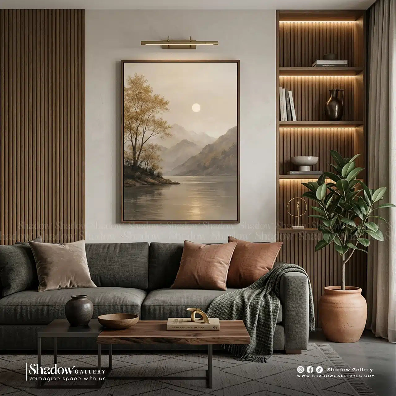 Luxury Dining Room Statement Art | Minimalist Mountain Landscape – styled in a modern room setting