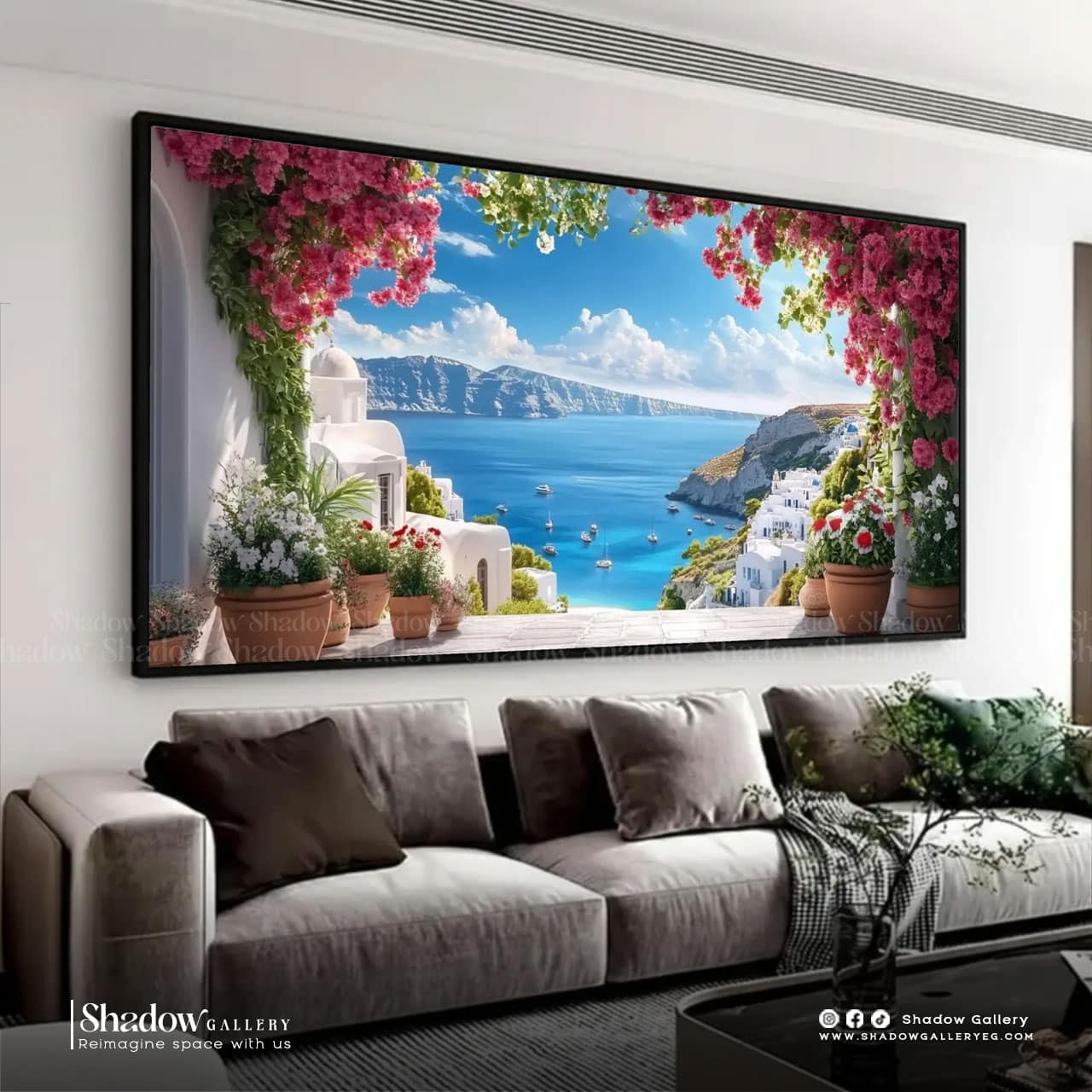 Panoramic Santorini Balcony Canvas Art – premium framed canvas wall art