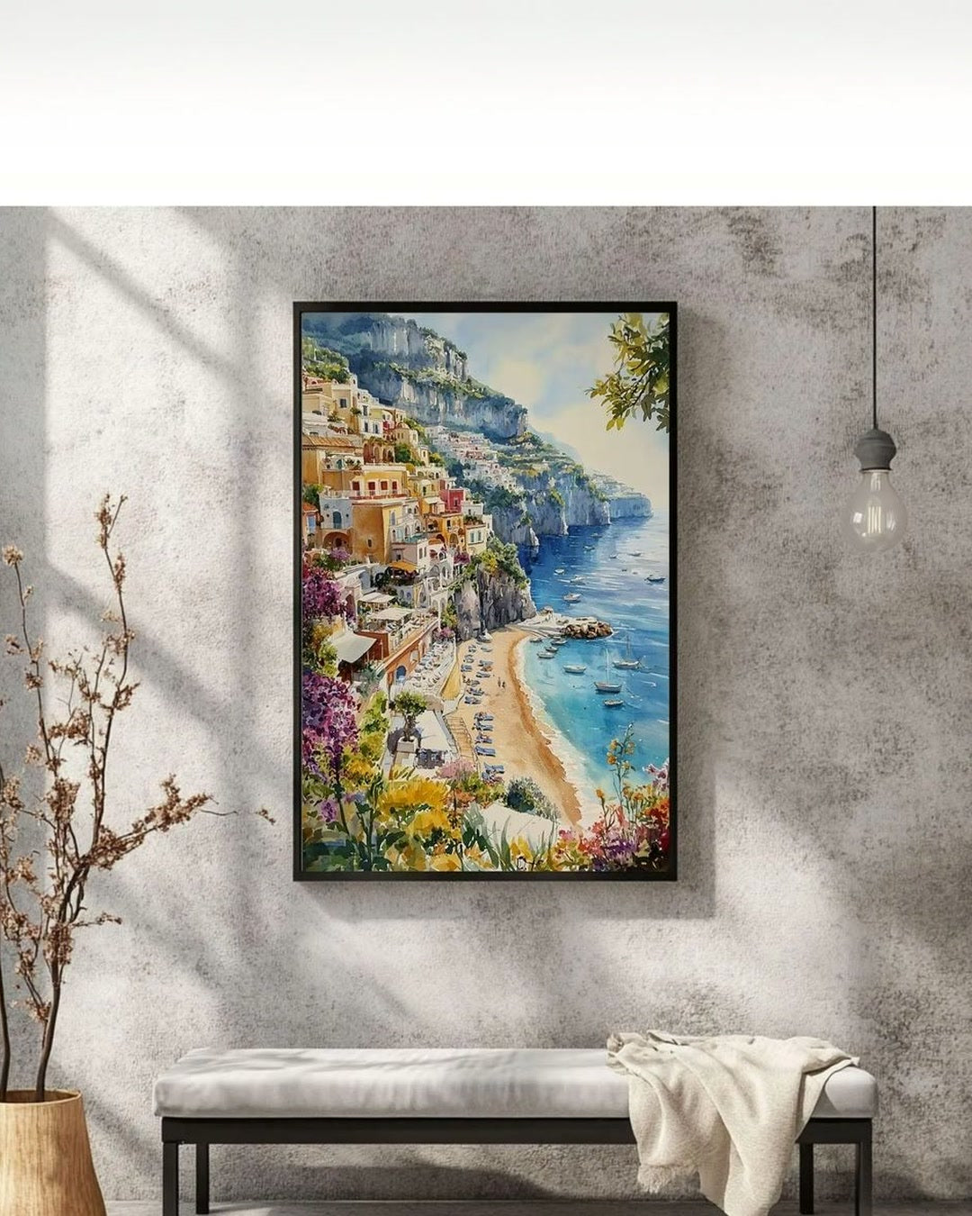 Positano Amalfi Coast Watercolor Canvas Art