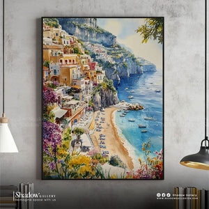 Positano Amalfi Coast Watercolor Canvas Art – premium framed canvas wall art