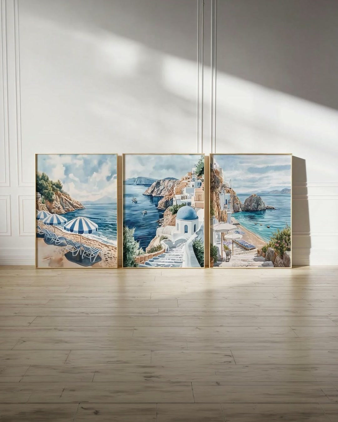 Santorini Beach Triptych Wall Art Set