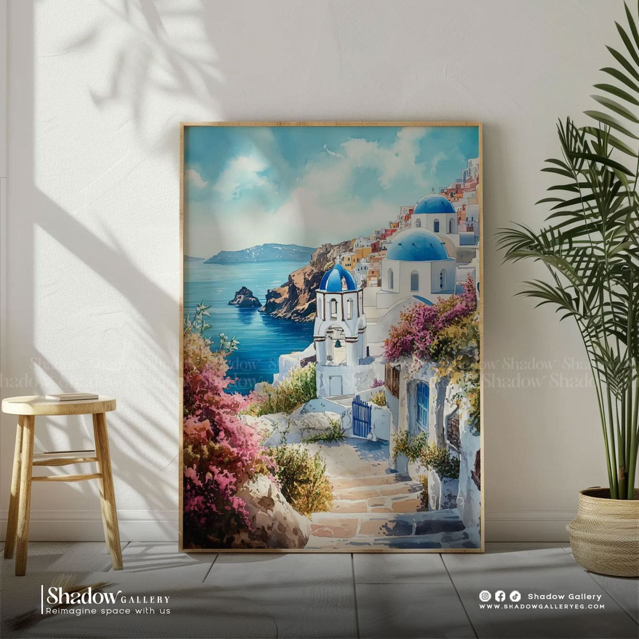 Santorini Greece Watercolor Canvas Art – premium framed canvas wall art