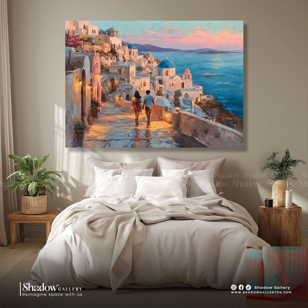 Santorini Sunset  Canvas Art Print – close-up detail of frame and canvas texture
