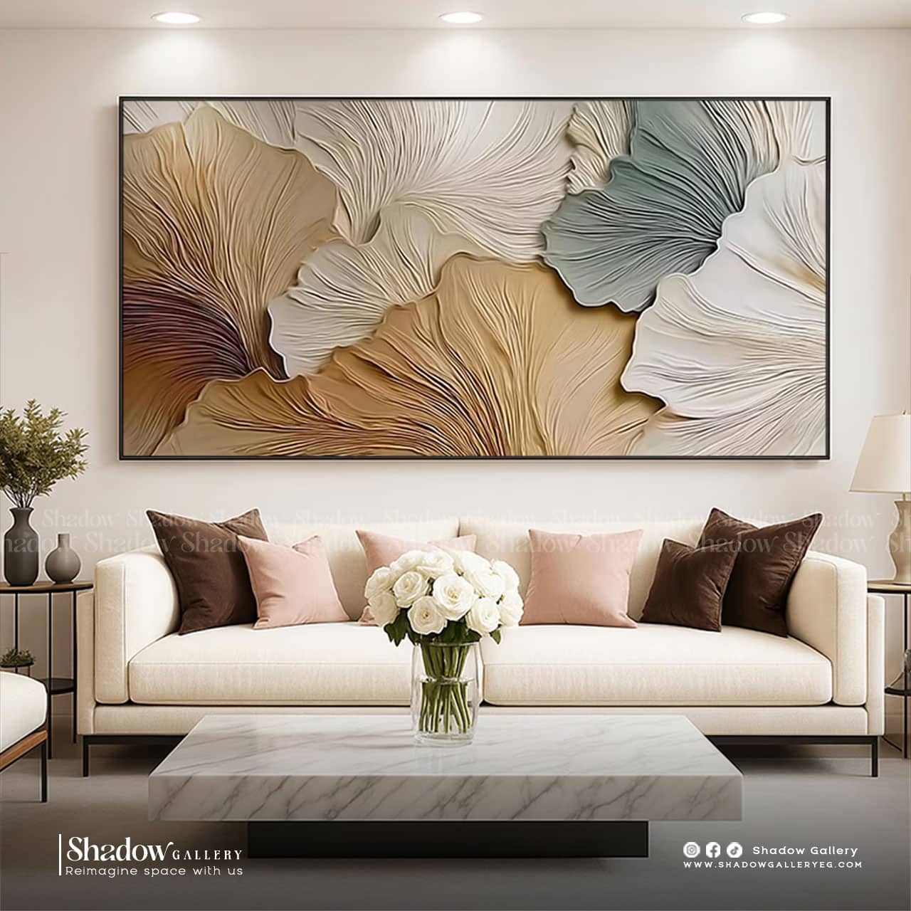 Large horizontal 3D textured wall art by Shadow Gallery – styled in a modern room setting