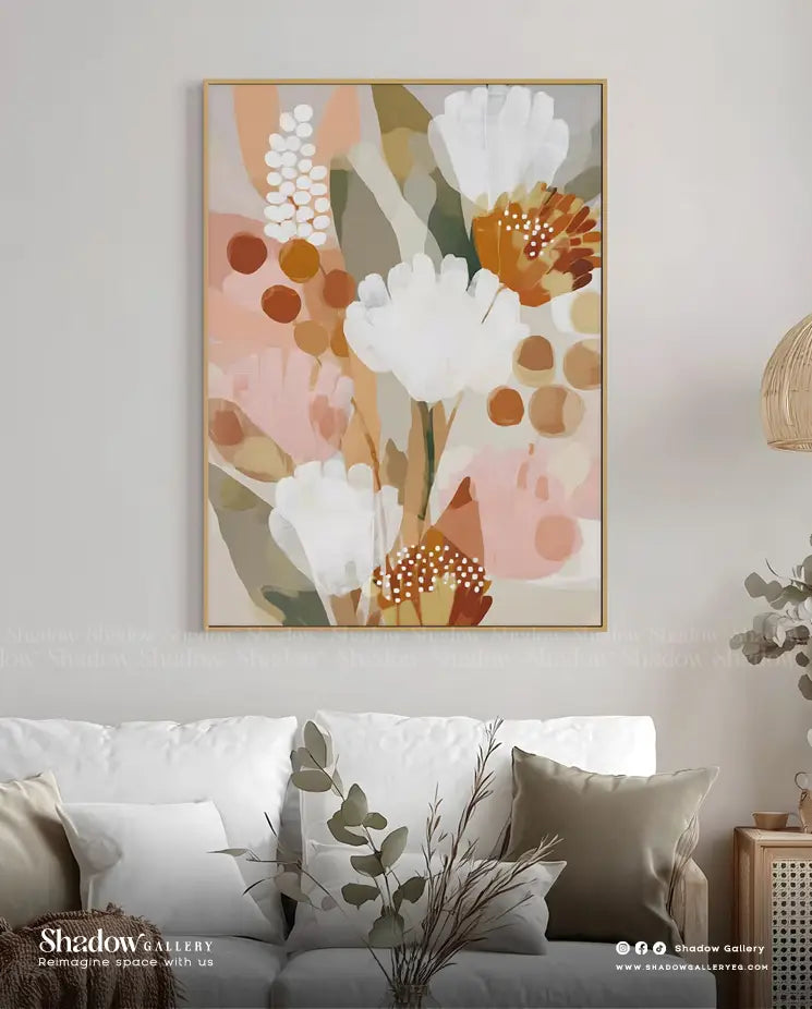 The Abstract Bloom - Vertical Floral Painting – styled in a modern room setting