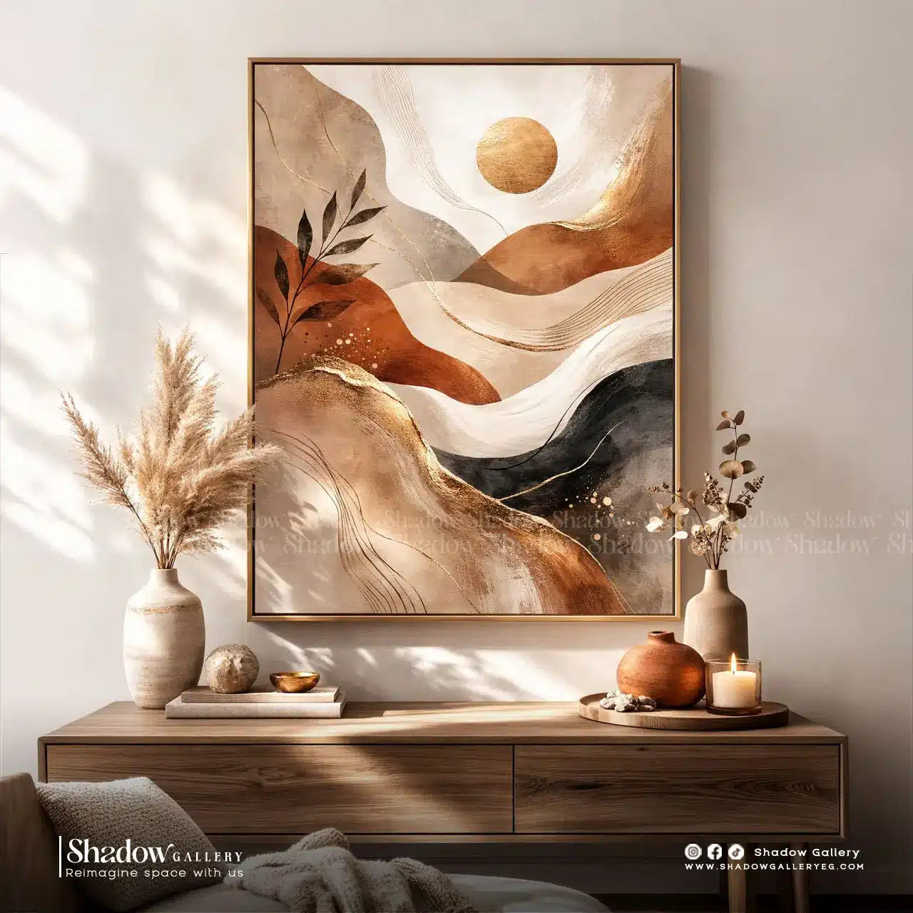 Modern Earth Tone Abstract Landscape - 3D Textured Art with Gold Leaf – premium framed canvas wall art