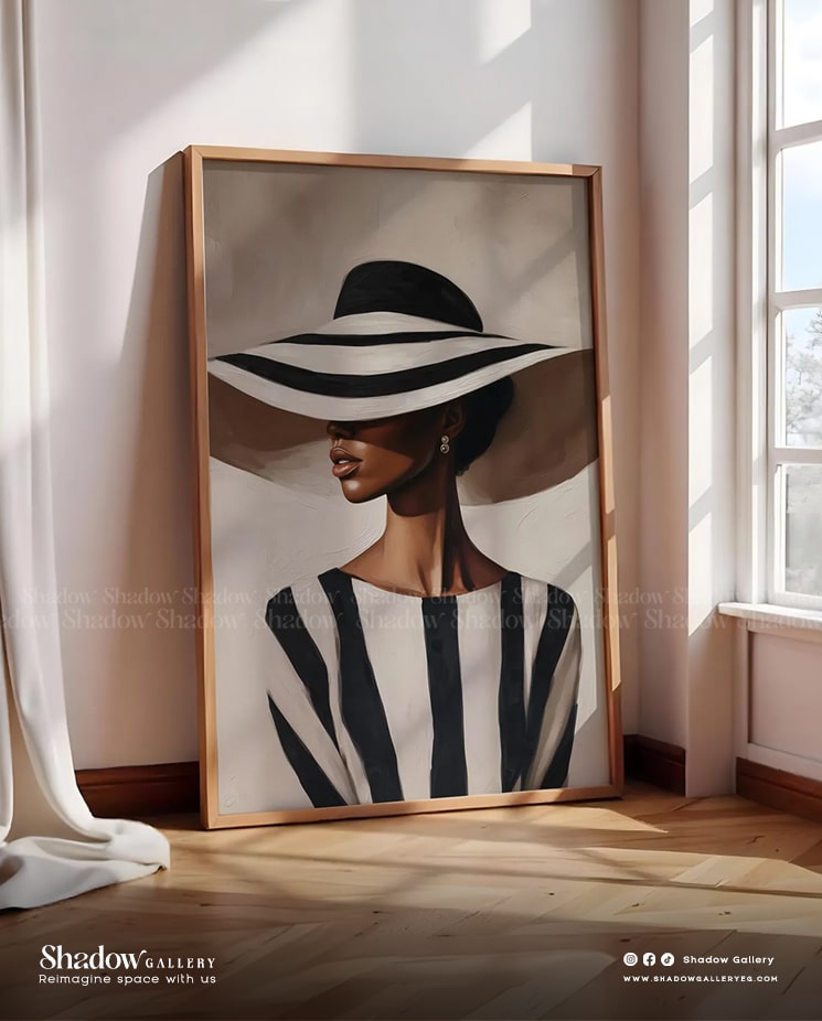 The Monochrome Muse l Large Black & White Fashion Portrait l Shadow Gallery – close-up detail of frame and canvas texture