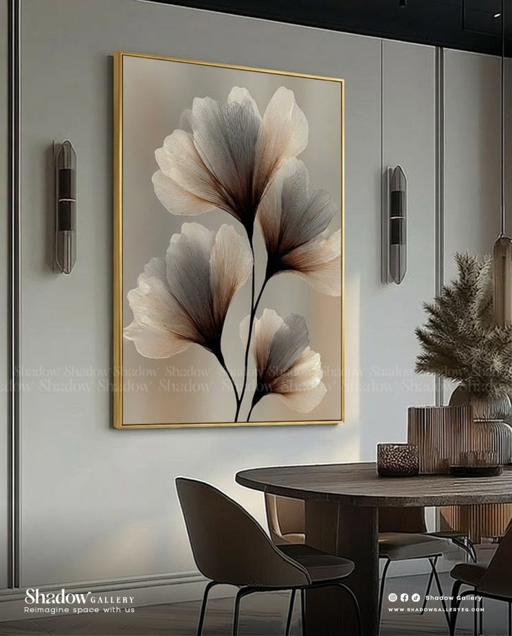 The Ginkgo Bloom - Modern 3D Textured Floral Wall Art – styled in a modern room setting