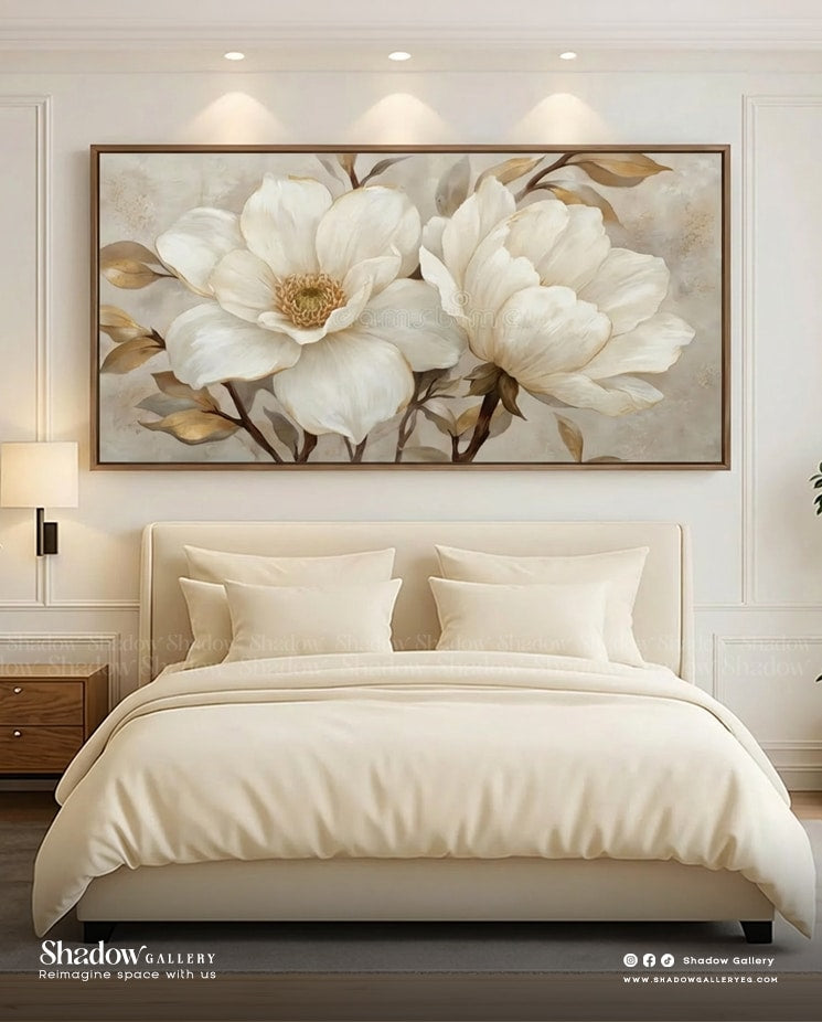 The Magnolia Grandeur - Large Floral Wall Art – styled in a modern room setting