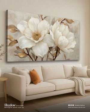 The Magnolia Grandeur - Large Floral Wall Art – close-up detail of frame and canvas texture