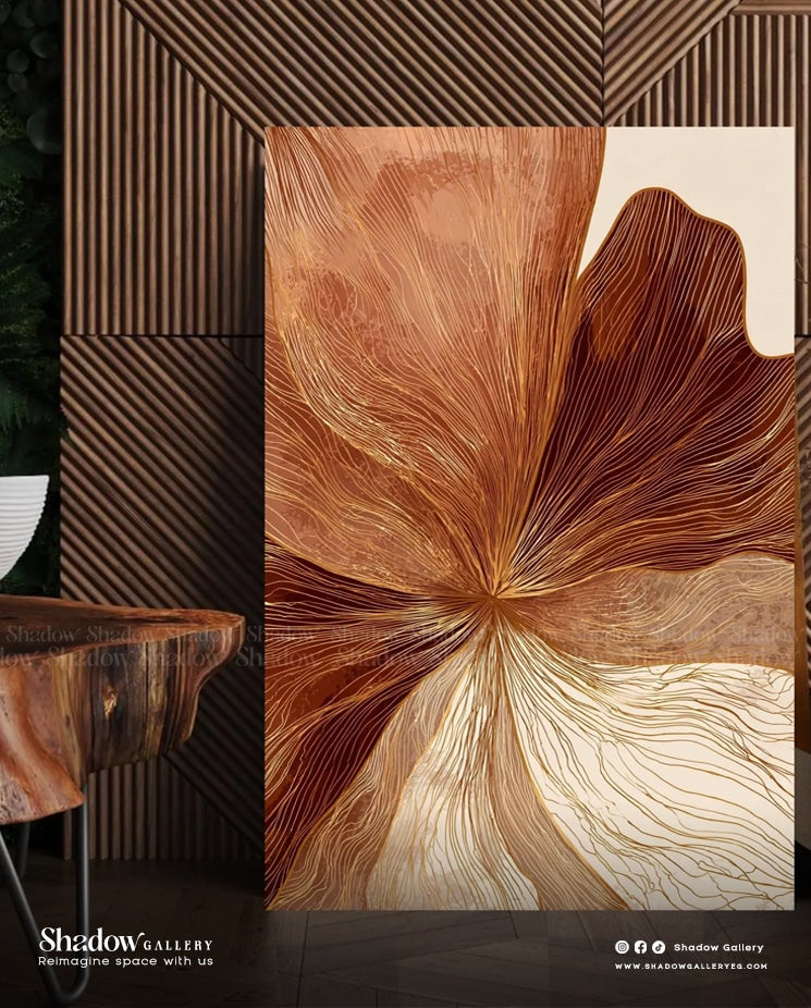The Terracotta Bloom - Vertical Abstract Line Art – styled in a modern room setting