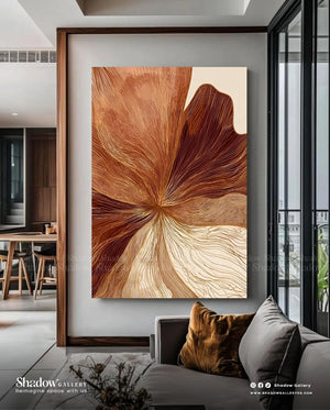 The Terracotta Bloom - Vertical Abstract Line Art – styled in a modern room setting