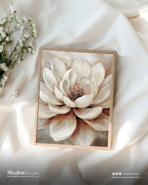 The Serene Magnolia - 3D Textured White Flower Wall Art – close-up detail of frame and canvas texture