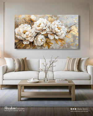 Large Floral Wall Art with Gold Accents by Shadow Gallery – styled in a modern room setting