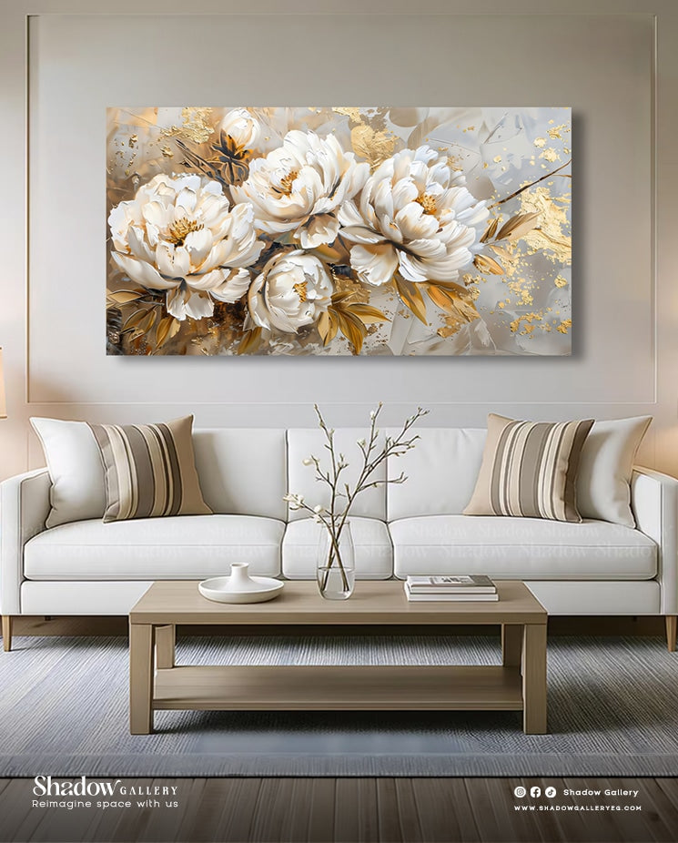 Large Floral Wall Art with Gold Accents by Shadow Gallery – styled in a modern room setting