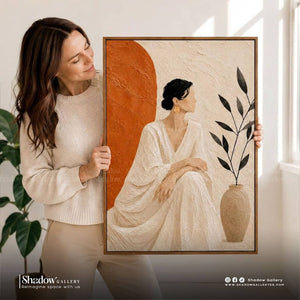Textured Minimalist Woman Portrait Wall Art – premium framed canvas wall art