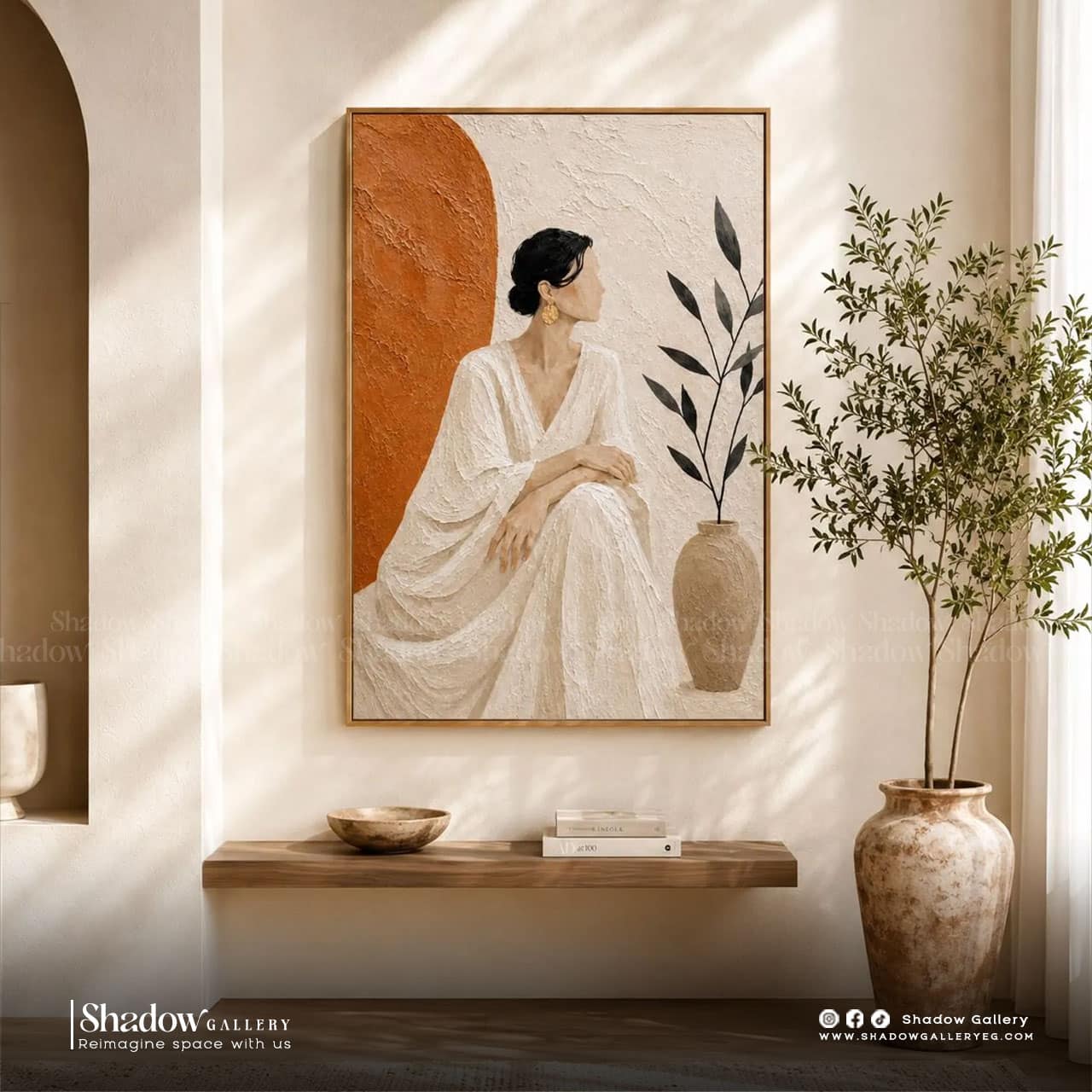 Textured Minimalist Woman Portrait Wall Art – styled in a modern room setting