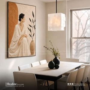 Textured Minimalist Woman Portrait Wall Art – styled in a modern room setting