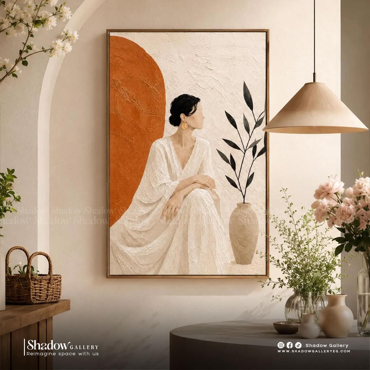 Textured Minimalist Woman Portrait Wall Art – styled in a modern room setting