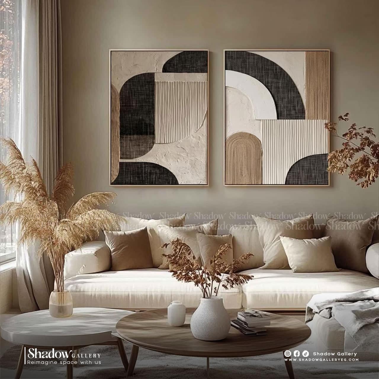 Textured Japandi Diptych Wall Art (2-Piece Set) – premium framed canvas wall art