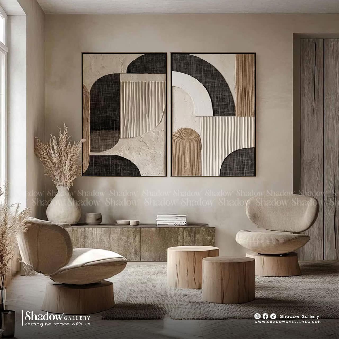 Textured Japandi Diptych Wall Art (2-Piece Set) – close-up detail of frame and canvas texture