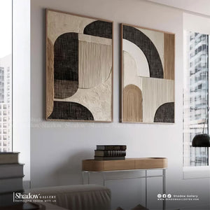 Textured Japandi Diptych Wall Art (2-Piece Set) – styled in a modern room setting