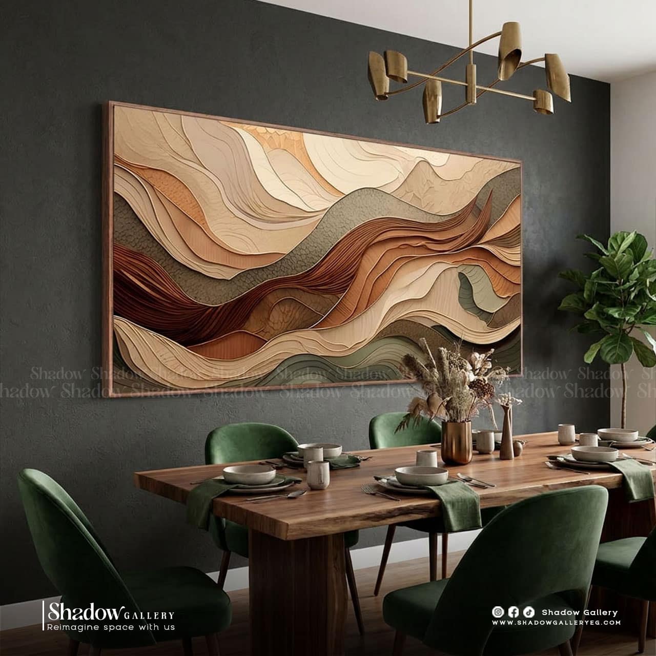 Abstract Earthy Tone Landscape Wall Art – styled in a modern room setting
