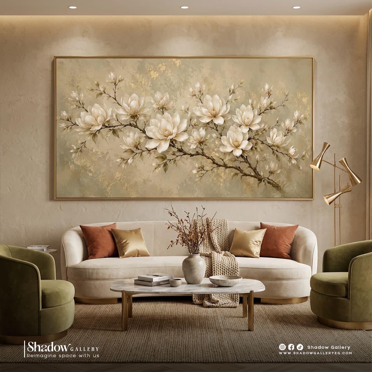 Luxury Textured White Magnolia Canvas Art – close-up detail of frame and canvas texture