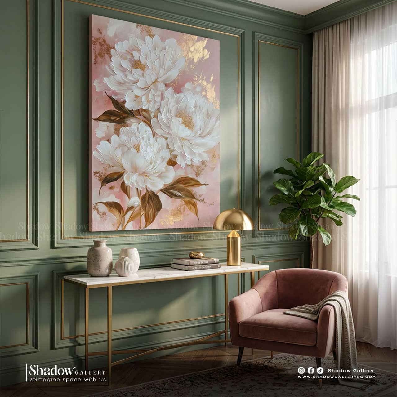 Luxury Textured White Peony Canvas Art – close-up detail of frame and canvas texture