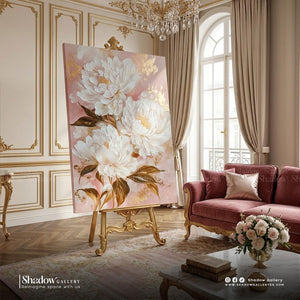 Luxury Textured White Peony Canvas Art – styled in a modern room setting