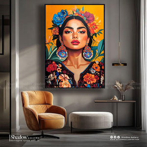 Vibrant Maximalist Woman Portrait Canvas Art – premium framed canvas wall art