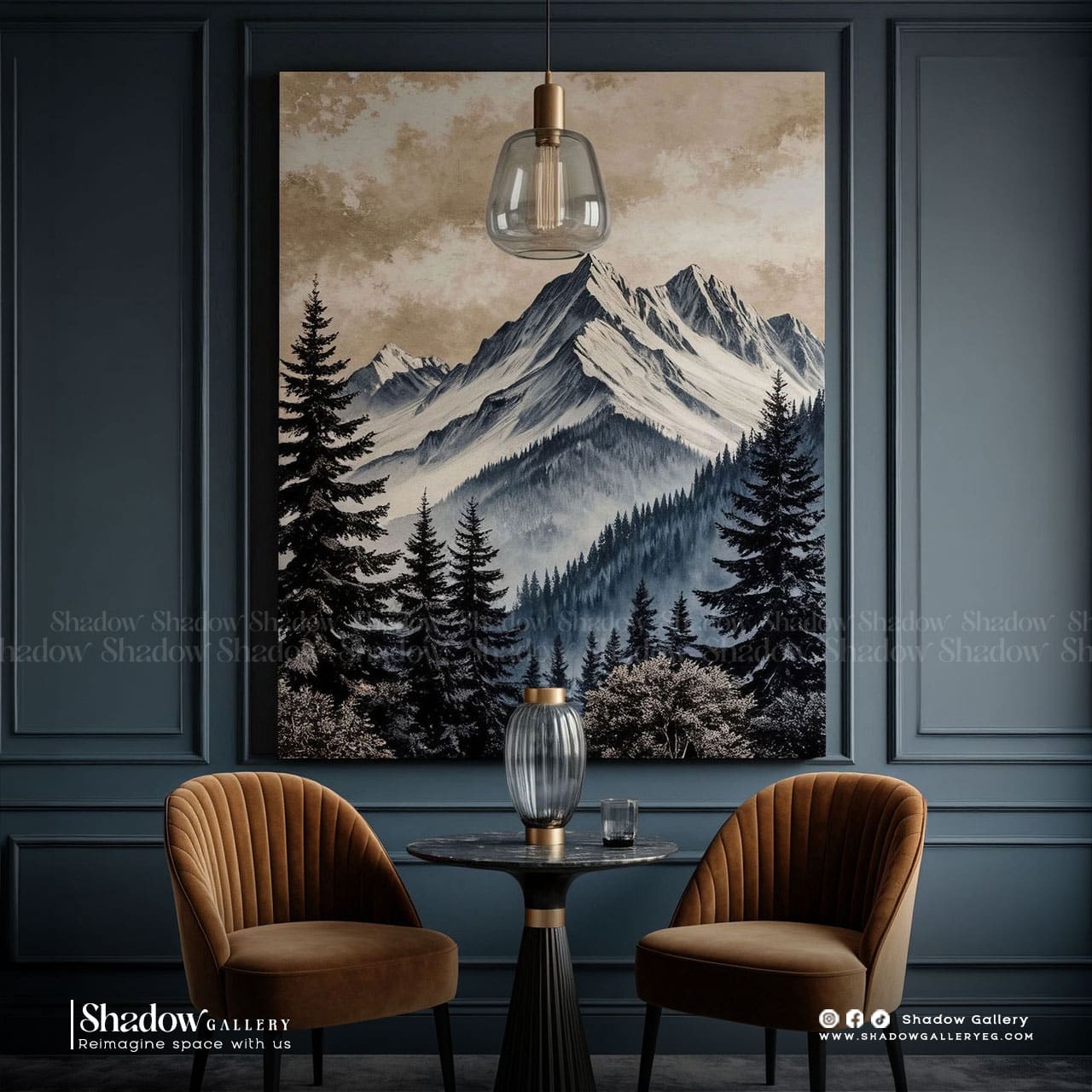 Vintage Mountain Landscape Canvas Print – close-up detail of frame and canvas texture