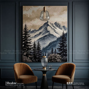 Vintage Mountain Landscape Canvas Print – close-up detail of frame and canvas texture