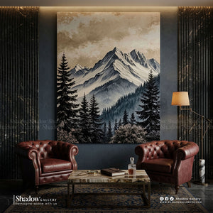 Vintage Mountain Landscape Canvas Print – styled in a modern room setting