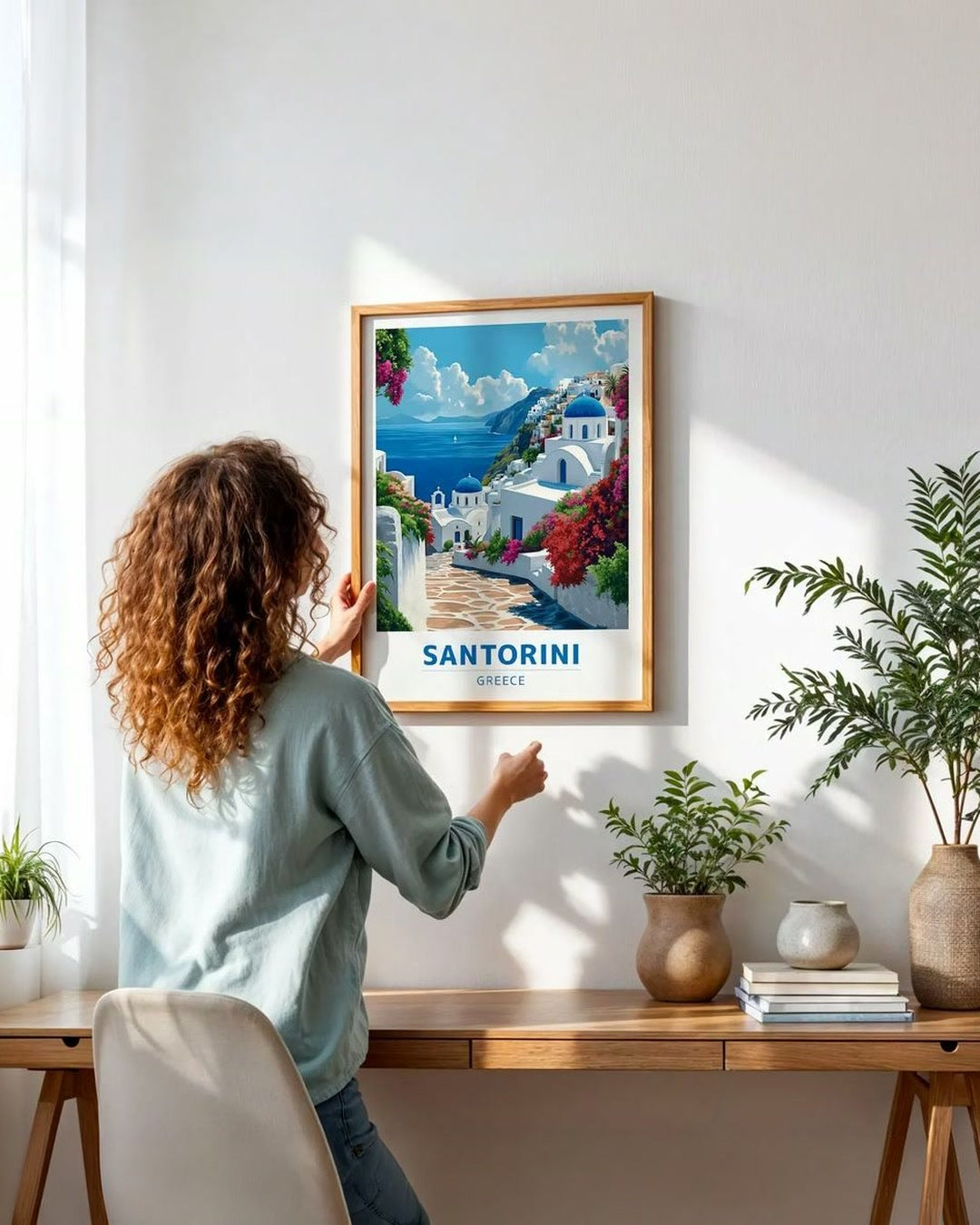 Vintage Santorini Greece Travel Poster Art